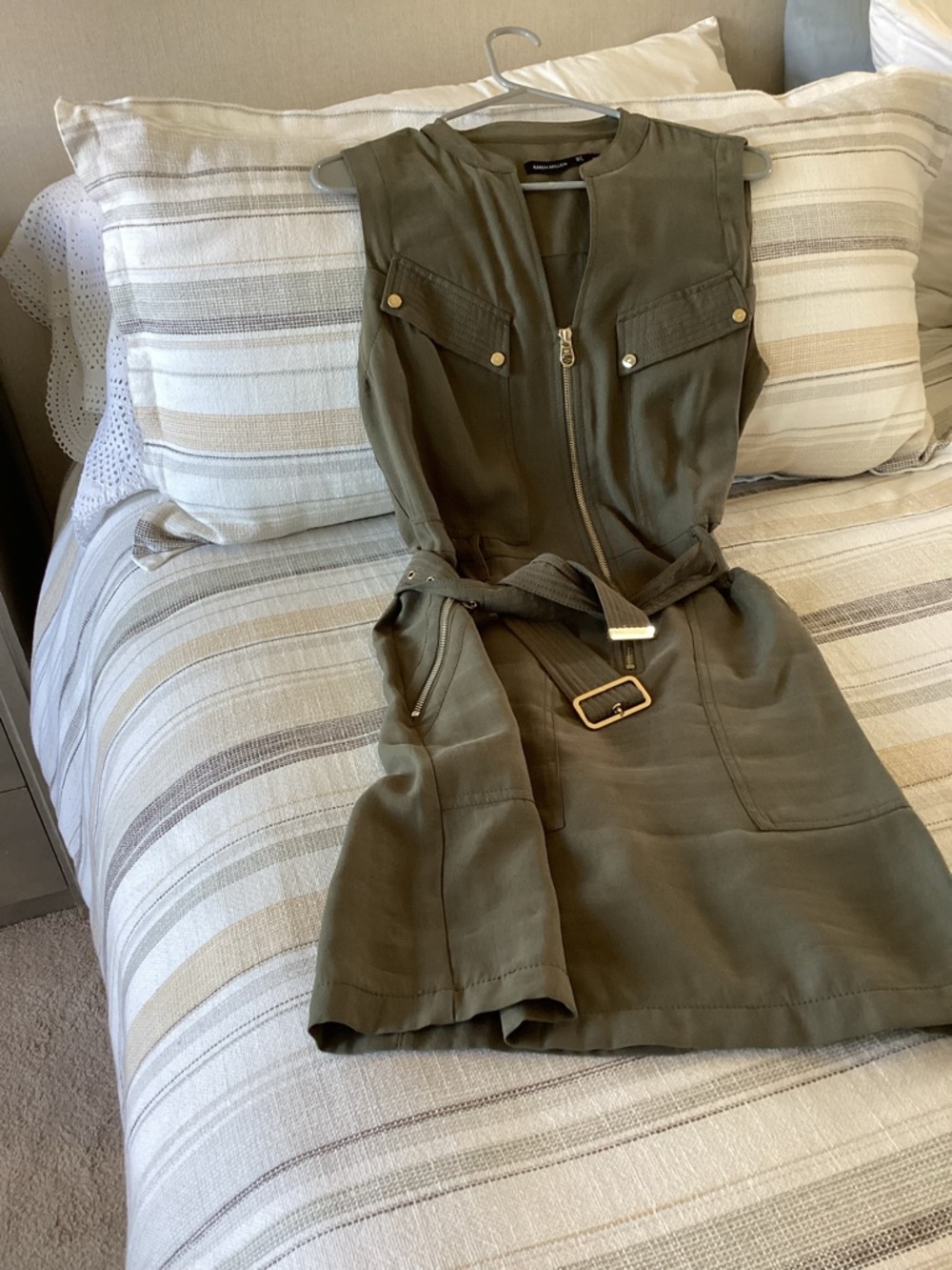 Karen Millen Olive Utility Zip-Belt Mini Dress